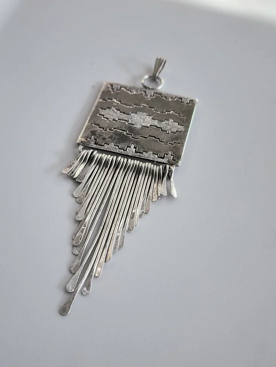 Southwestern Sterling Silver Etched Fringe Pendant