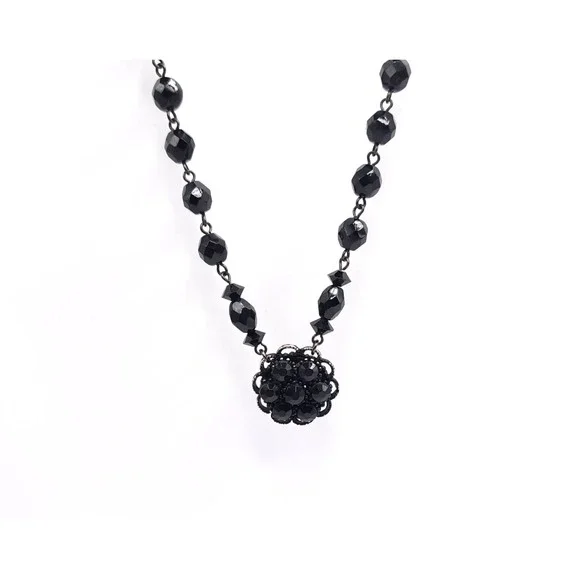 Black Glass Floral Cluster Necklace