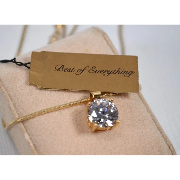 Gold Tone Thin‎ Snake Necklace with CZ Cubic Zirconia Floating Drop Pendant 18