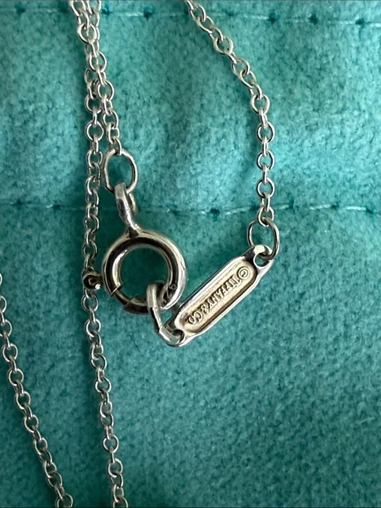 Tiffany & Co. Sterling Silver Double Heart Necklace on Blue Pouch