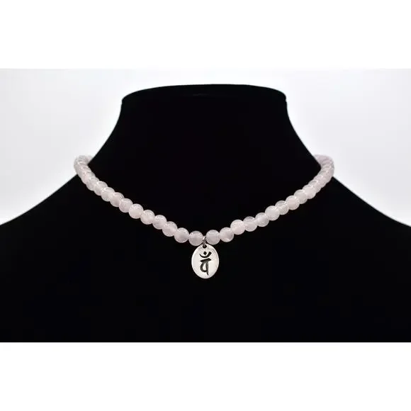 Vintage 925 PTI Rose Quartz Beaded Necklace Spiritual Symbol Pendant 1990s BinAU