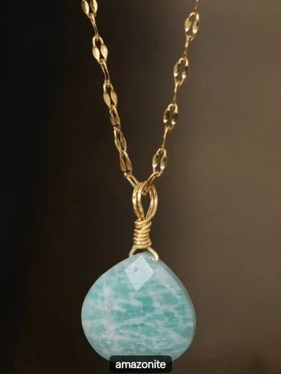 🩵💛NEW🩵💛 BEAUTIFUL!! SS Natural Stone Wire Wrapped Faceted AMAZONITE Necklace