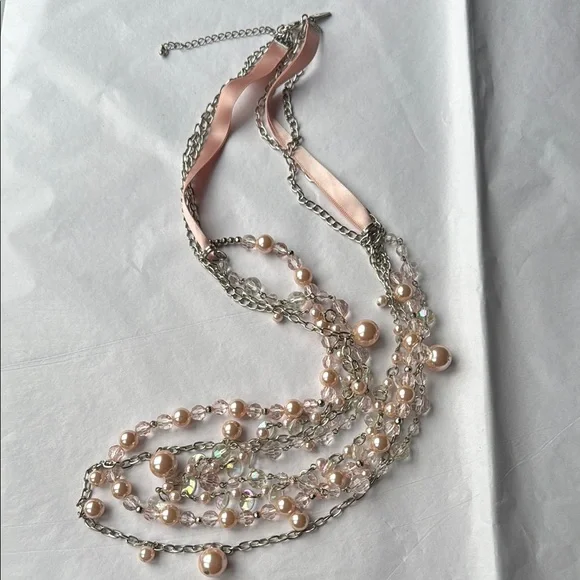 New York & Company Pink and Silver Crystal‎ Necklace