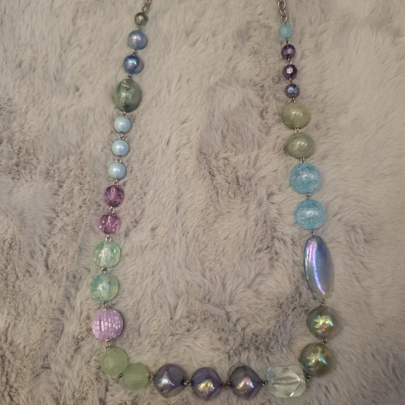 Aris by Treska Long Beaded Blue Purple Green Necklace