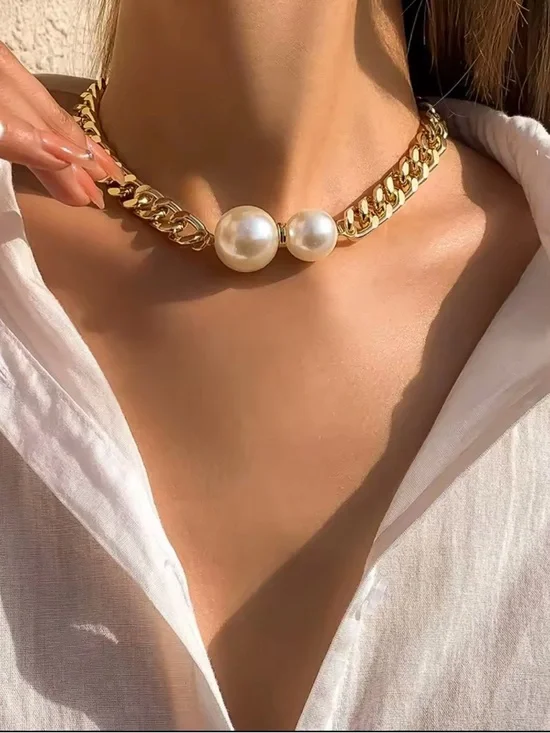 Anthropologie Gold Chain Choker with Pearl Duo