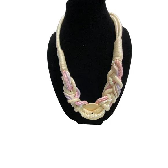 Unbranded Braided Rope Statement Necklace Womens OS Cream Pink Shells Excellent