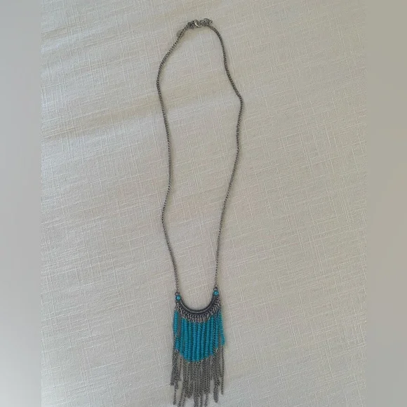 Southwest Style Turquoise and Silver Long Fashion Necklace