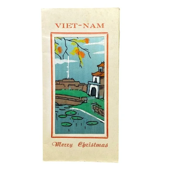 Vintage Vietnam‎ Handpainted Silk Christmas Card