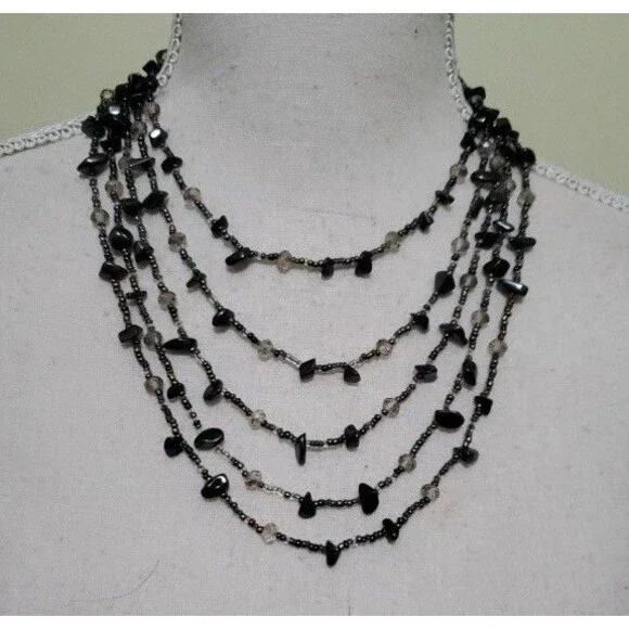 Vintage Charcoal Beaded 5 Strands 11