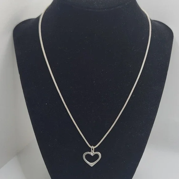 Vintage Italy 925 Sterling Silver Open Heart Pendant Popcorn Chain Necklace 15