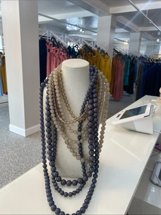 Multi-Strand Gray and Taupe Beaded Necklace - Women Jewelry