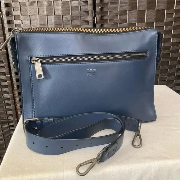 Fendi Men’s Leather Messenger Bag Navy blue
