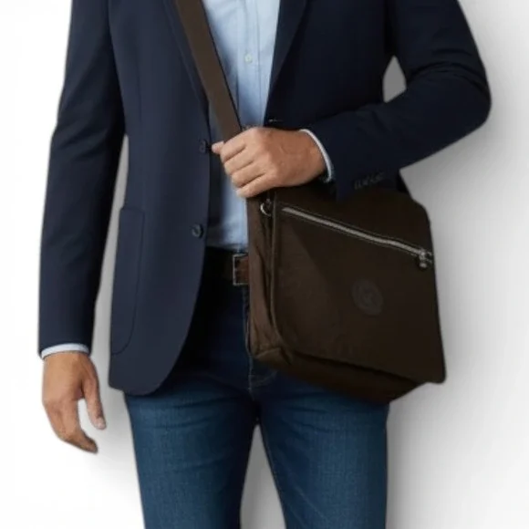 Kipling‎ Messenger Bag Nylon Charcoal Adjustable Strap Pockets Expandable