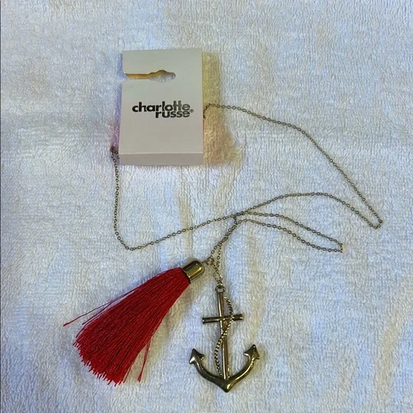 Charlotte Russe Anchor Necklace with Red Tassel