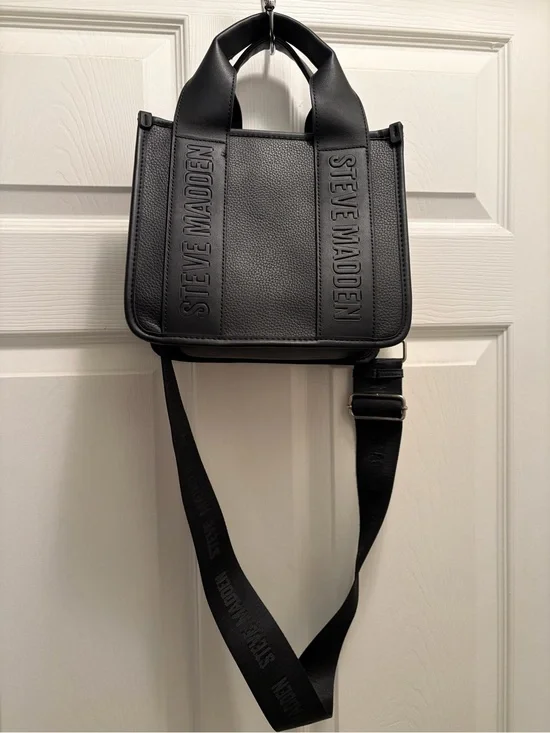 Steve Madden Black Logo Tote Crossbody Bag w/ Card Holder