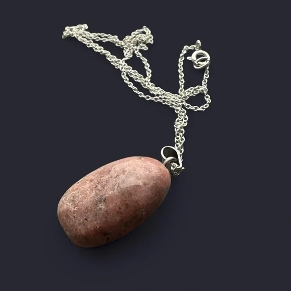 Rhodonite Stone Pendant Sterling Silver Necklace