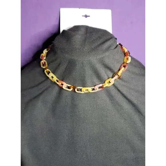 Sonoma Matte Gold Tone and Mulitcolored Resin Chain Link Necklace, 16