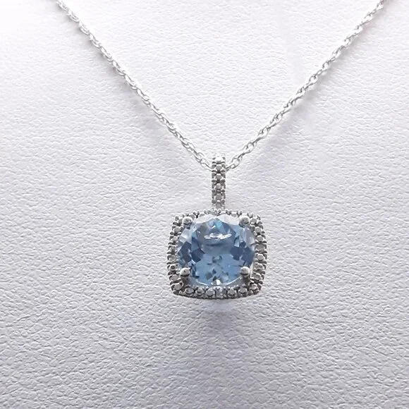 NEW sterling silver blue topaz and cz pendant necklace