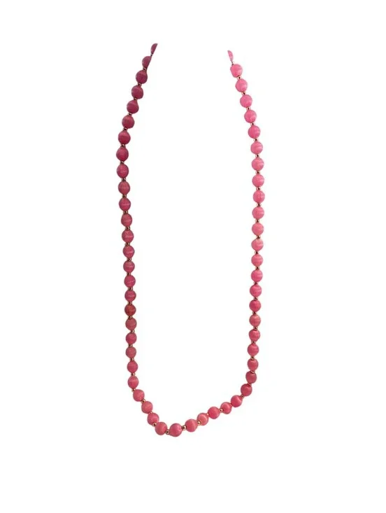 Vintage Pink Beaded Necklace Round satin Beads with Gold-Tone Spacers,