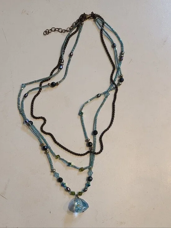 Beaded Multi-Strand Blue And Turquoise Pendant Necklace