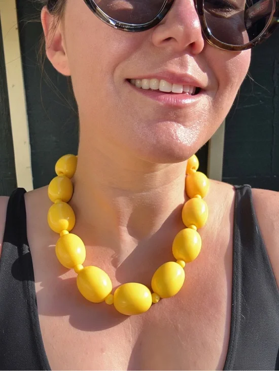 60s Vintage Yellow Oversized Beaded Necklace