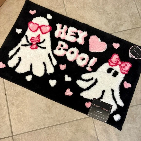 Betsey Johnson Hey Boo‎ Ghost Bath Rug Black Pink Halloween Decor 20 x 32