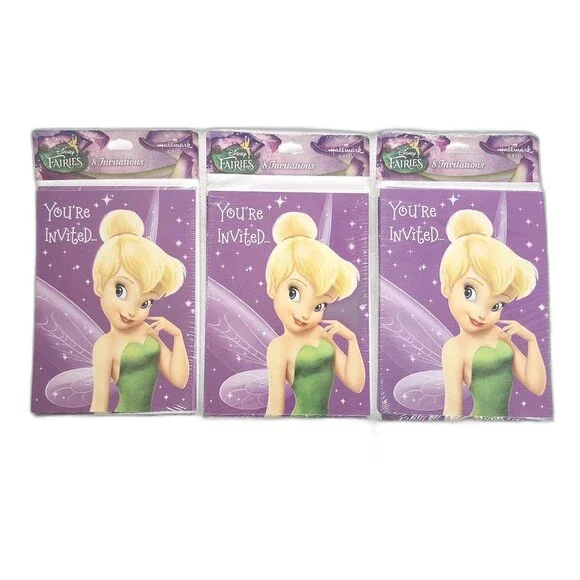 3 Packs (24 Total) Vtg Tinkerbell Hallmark Party Invitations Disney Fairies