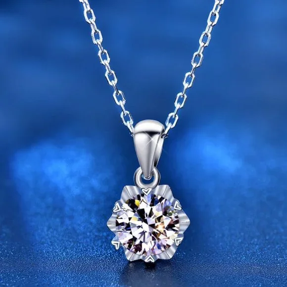 Certified 1ct. t.w. Diamond Moissanite Snowflake Necklace NEW B