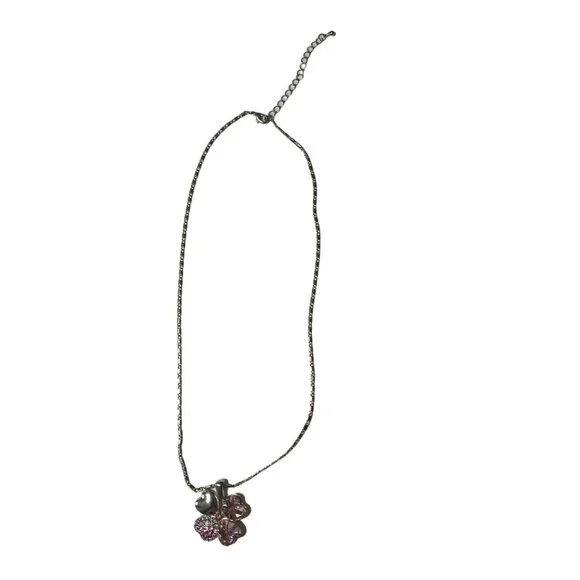 Clover Heart Necklace Women Pink Crystal Four Leaf Heart Y2K‎ Coquette
