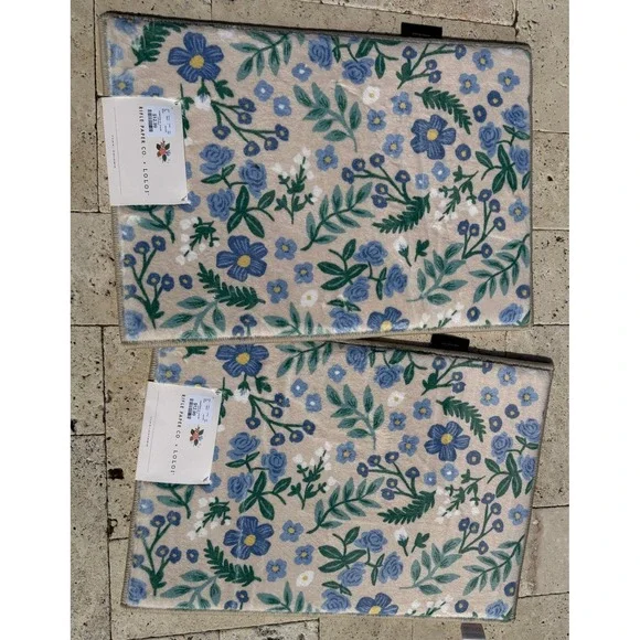 Rifle Paper Co x Loloi Delilah Bath Rug Set of 2 Blue Floral 17x24 Cream New