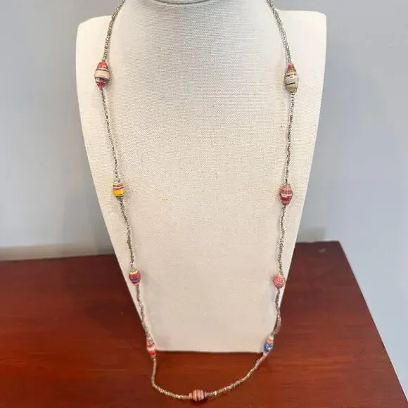 Beaded Necklace Long continuaus loop paper seed bead casual coastal jewelry