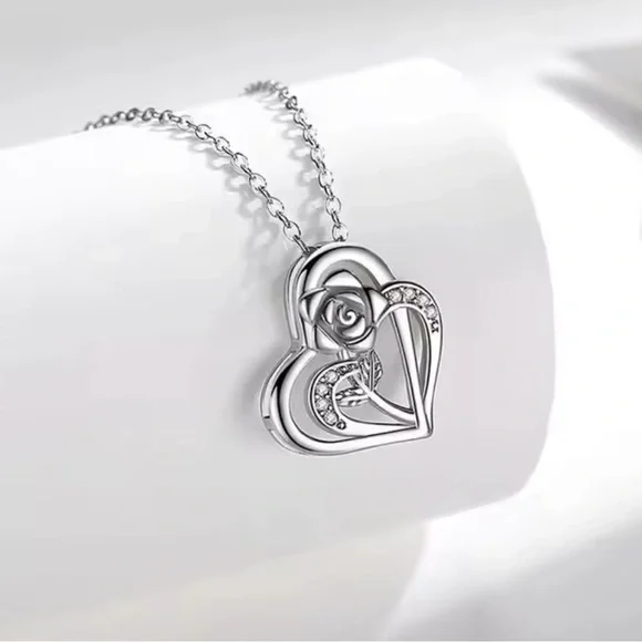 Sterling Silver Rose Cubic Zirconia Necklace