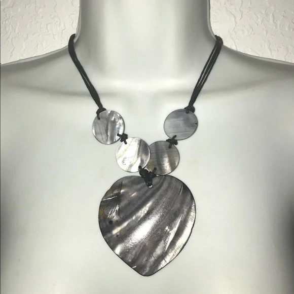 Mother of Pearl Large Gray Heart Necklace