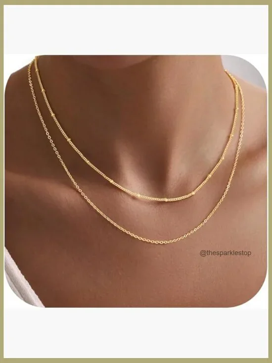 14K Gold Plated Layered Chain Necklace Set - Dainty Stack