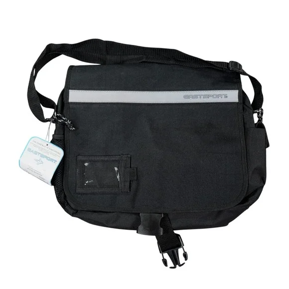 VTG Eastsport Midtown Messenger Bag Unisex Black Y2K Reflective Streetwear Logo