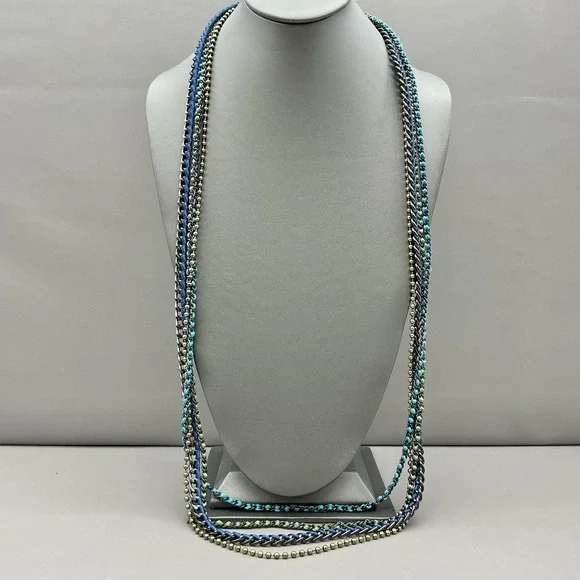 Premier Designs Necklace Multicolor Satin Chain Layered Long Boho Statement 28
