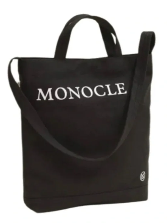 Monocle Black Canvas Messenger Bag with Shoulder Strap
