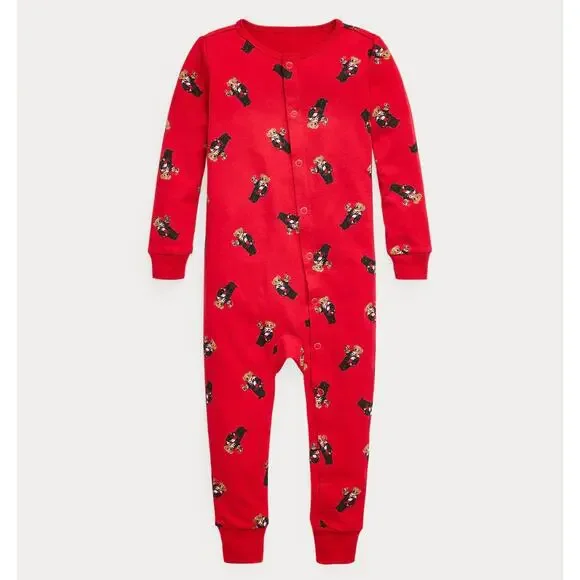Polo Ralph Lauren Baby Polo‎ Bear Stretch Jersey Pajamas One Piece Size 18-24M