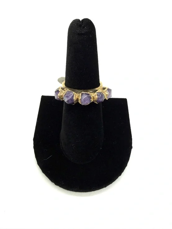 NWT Gold Tone Amethyst Bead Stackable Ring - Purple