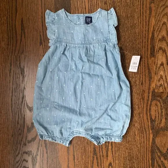 NWT Baby Gap Denim Chambray Polka Dot Romper | 18-24 Months