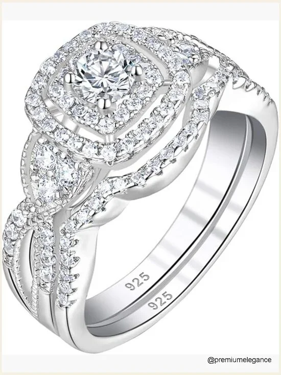 Double Halo CZ Bridal Ring Set 925 Sterling Silver Sz 5-12