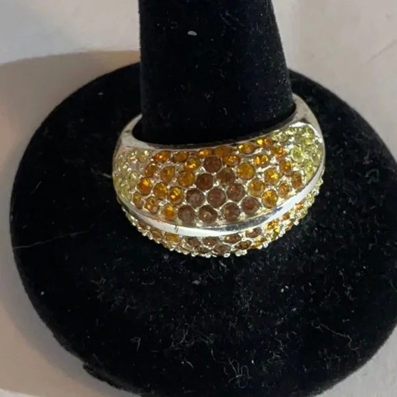 Elegant Sterling Silver Gold and Brown Crystal Stone Ring
