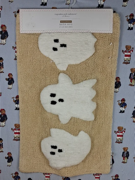 Cupcakes And Cashmere At Home Tan & White 3 Ghost Halloween Bath Rug 21 X 34