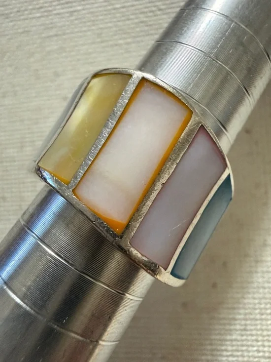 Sterling Silver 925 Multicolor Inlay Band Ring size 5.75