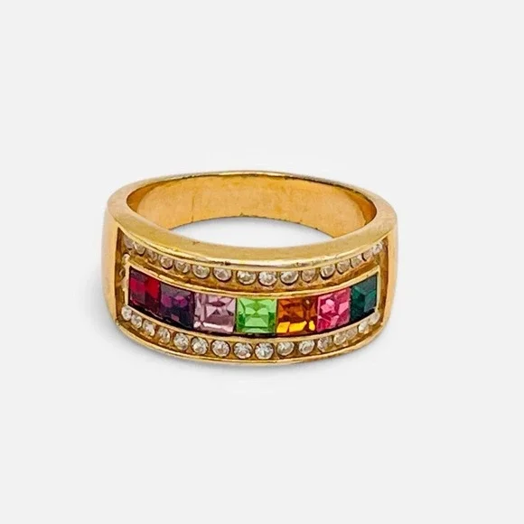 Vintage 18K Gold HGE Womens Ring Multi Gem‎ Sz 8.5
