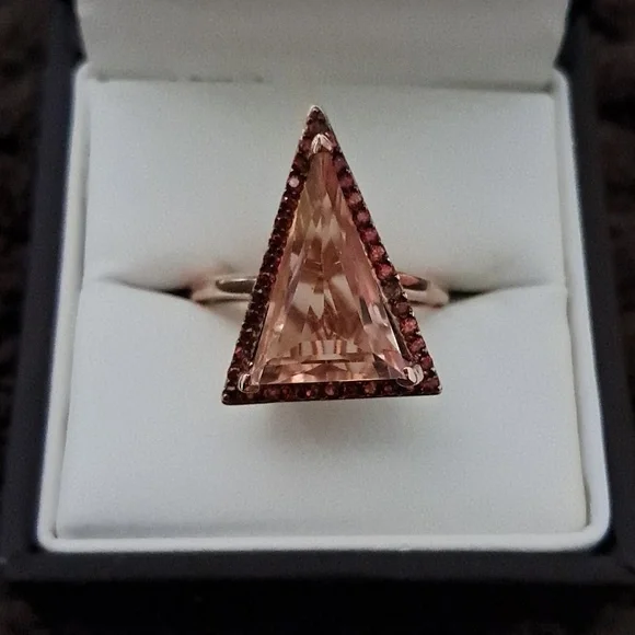 Morganite Quartz Triplet & Natural Coffee Zircon Halo Ring