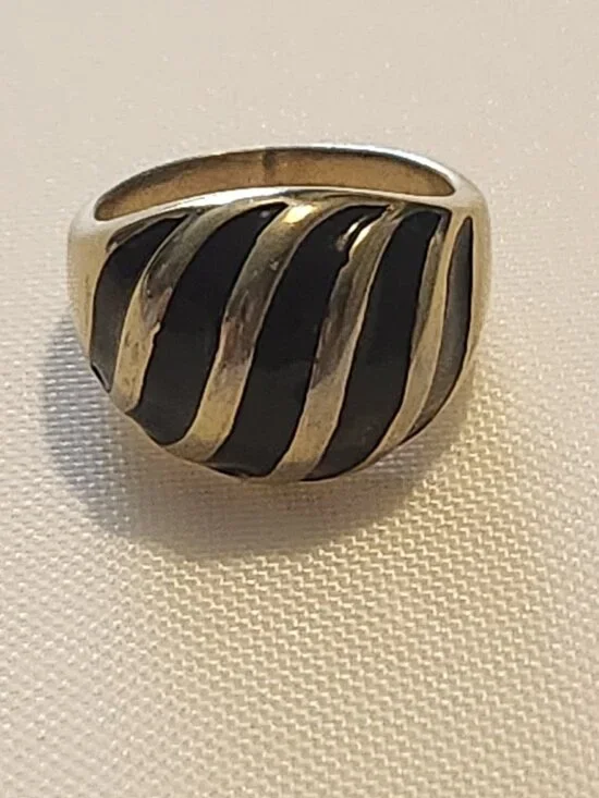 18k Gold Plate Ring Size 7.5 Black Swirl Chunky
