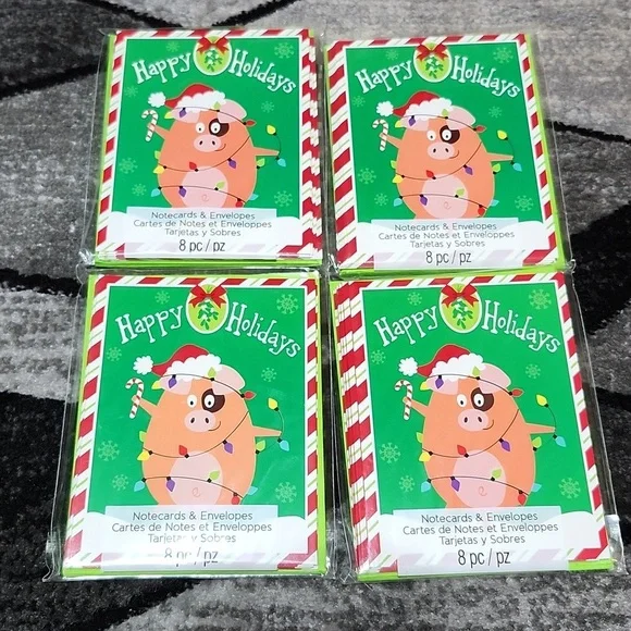 VINTAGE STUDIO 18 HAPPY HOLIDAYS DECK THE PIGGY LIGHTS NOTE CARDS & ENVELOPES