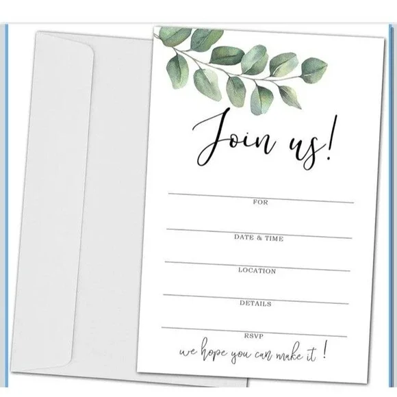Wedding Reception Invitation, Greenery Bridal Shower Fill-in Invites Cards, Beau