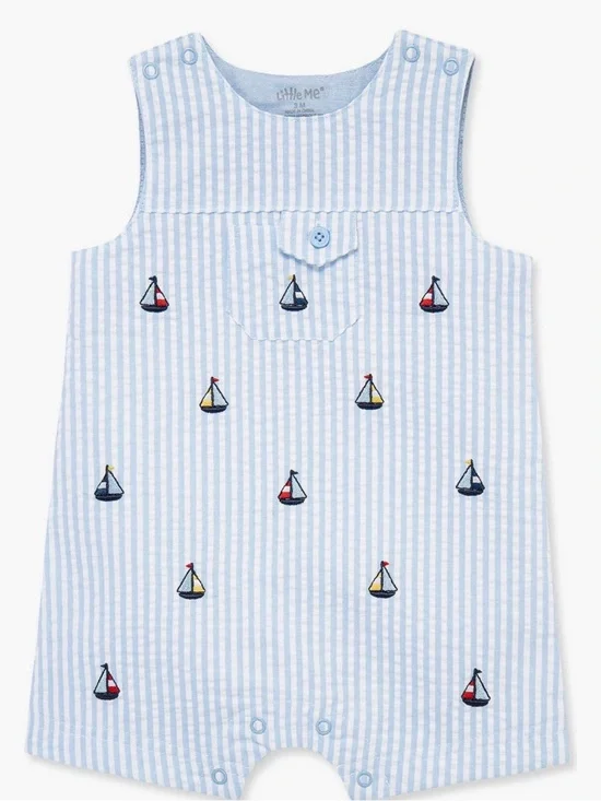 Little Me Light Blue & White Striped Sailboat Romper